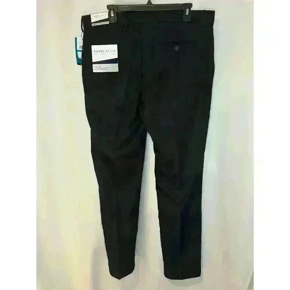 Perry Ellis Portfolio Men's Slim Fit Black Dress Pants Size 36x32 - Picture 2 of 15